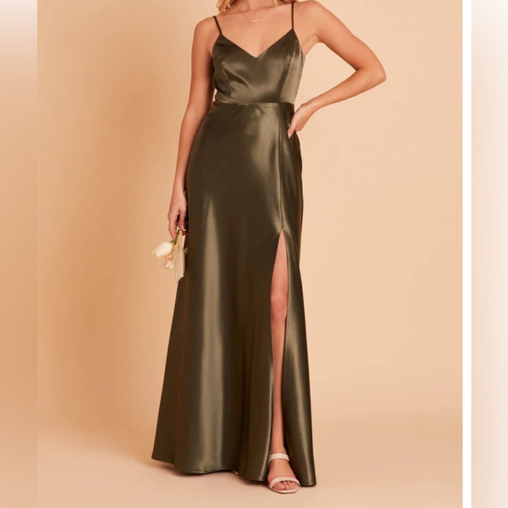 Birdy Grey satin olive green bridesmaid dress - style Jay